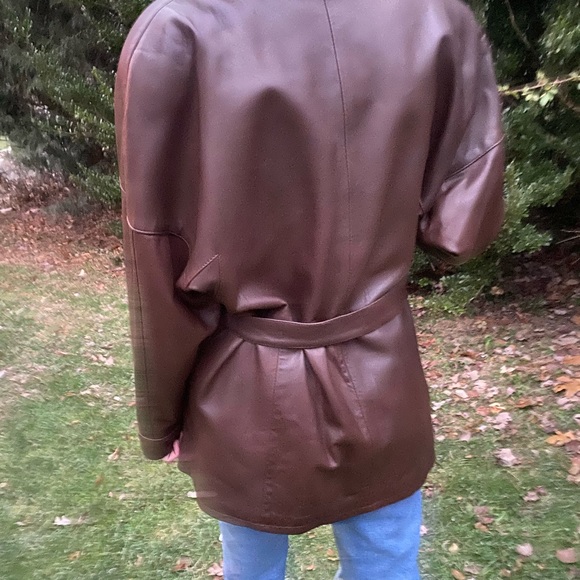 Remy Vintage Brown Buttery Soft Leather Belted Oversized Unisex Jacket, Med/Lg - Picture 2 of 16